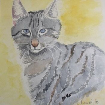 Painting titled "le chat(3)" by Claude Lacointe, Original Artwork, Watercolor
