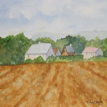 Painting titled "campagne" by Claude Lacointe, Original Artwork, Watercolor