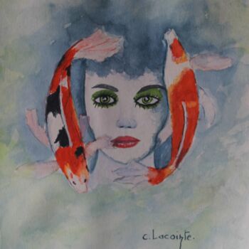 Painting titled "poisson" by Claude Lacointe, Original Artwork, Watercolor