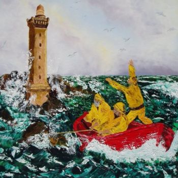 Painting titled "Accostage au phare" by Claude Naudy, Original Artwork