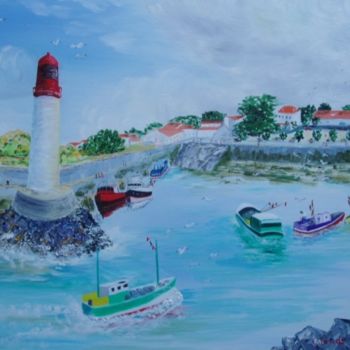 Painting titled "Arrivée au port -Ol…" by Claude Naudy, Original Artwork