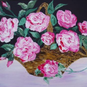 Pittura intitolato "Panier de roses" da Claude Naudy, Opera d'arte originale