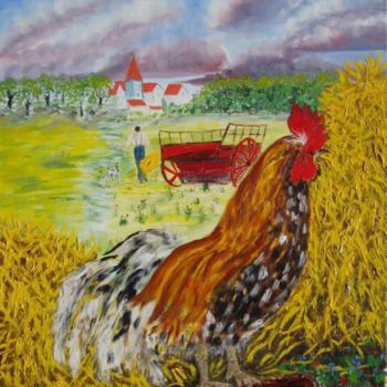 Painting titled "Coq gaulois" by Claude Naudy, Original Artwork
