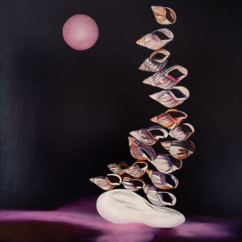 Painting titled "coquillages" by Claudette Deliot, Original Artwork, Oil Mounted on Wood Stretcher frame