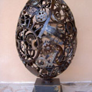 Sculpture titled "Grand OEUF" by Claude Valois, Original Artwork, Metals