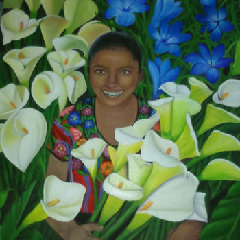 Peinture intitulée "La florista cusqueña" par Claudia Cantuarias, Œuvre d'art originale