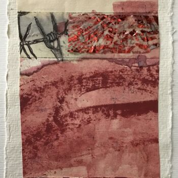 Collages getiteld "Barbed wire on right" door Claudia Clauss, Origineel Kunstwerk, Acryl Gemonteerd op Glas