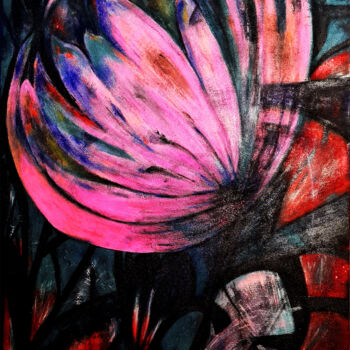 Painting titled "" Tulipe Sauvage 2"" by Claudia De La Hoz, Original Artwork, Acrylic Mounted on Wood Stretcher frame