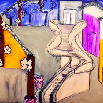 Malerei mit dem Titel ""L'escalier"" von Claudia De La Hoz, Original-Kunstwerk, Acryl Auf Keilrahmen aus Holz montiert