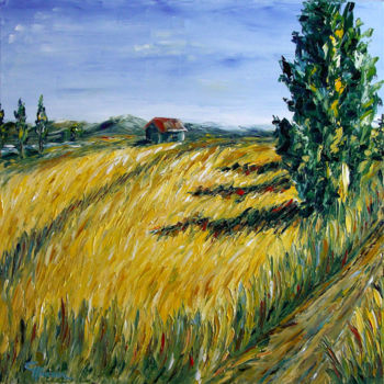 Painting titled ""Cornfield with Cyp…" by Claudia Hansen, Original Artwork, Oil