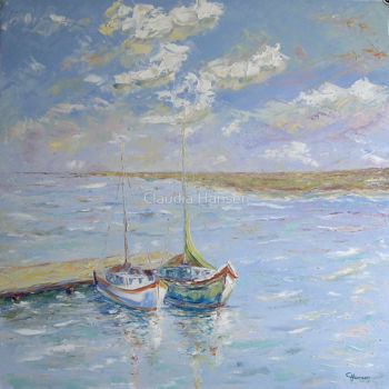 Malarstwo zatytułowany „"Boats at the landi…” autorstwa Claudia Hansen, Oryginalna praca, Olej