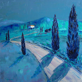 Painting titled ""Moonlight in Tusca…" by Claudia Hansen, Original Artwork, Oil