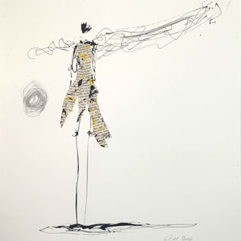 Dessin intitulée "Frau im Wind" par Claudia König (koenigsfigurine), Œuvre d'art originale, Encre