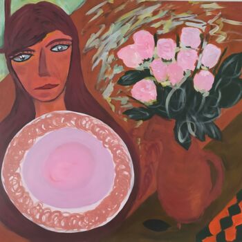 Peinture intitulée "Les roses la fille…" par Claudia Moro, Œuvre d'art originale, Acrylique