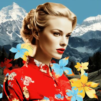 Painting titled "SWISS MOUNTAIN WOMAN" by Claudia Sauter (Poptonicart), Original Artwork, Digital Collage