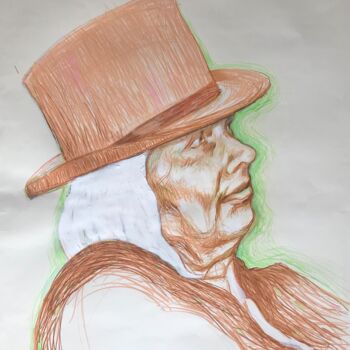 Disegno intitolato "alter Mann mit Hut" da Claudia Zerbe, Opera d'arte originale, Matite colorate