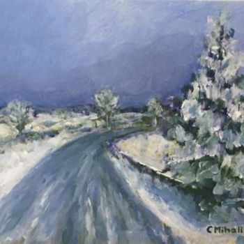 Painting titled "First Snow" by Claudia Lorena Mihali, Original Artwork, Acrylic