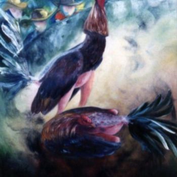 Pintura titulada "Gallos 25" por Alejandro Valdés Guanche, Obra de arte original