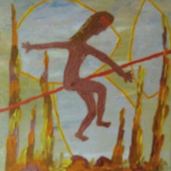 Painting titled "Slack-line planétai…" by Claudie Savelli (CLAUDIE-SAVELLI-CLAUDIO), Original Artwork, Acrylic Mounted on Wo…