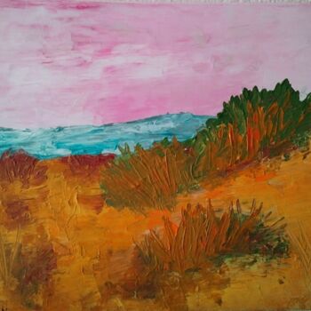 Painting titled "Dunes de sable d'or" by Claudie Savelli (CLAUDIE-SAVELLI-CLAUDIO), Original Artwork, Acrylic Mounted on Woo…