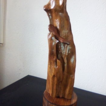 Sculpture titled ""la vierge et l,enf…" by Claudie Thedevuide, Original Artwork, Wood