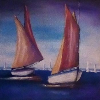 Painting titled "Les voiles rouges" by Claudie Thedevuide, Original Artwork, Oil
