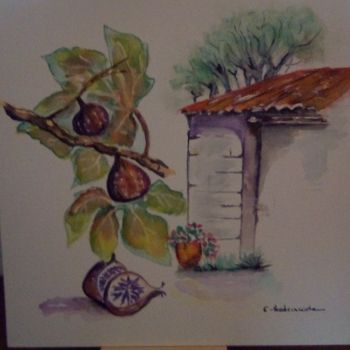 Painting titled "le figuier" by Claudie Thedevuide, Original Artwork, Watercolor