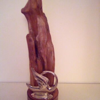 Scultura intitolato "le cygne" da Claudie Thedevuide, Opera d'arte originale, Legno