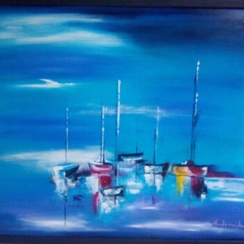 Painting titled "escale colorée" by Claudie Thedevuide, Original Artwork, Oil Mounted on Wood Stretcher frame