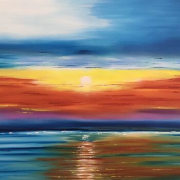 Картина под названием "horizon rouge" - Claudie Thedevuide, Подлинное произведение искусства, Масло Установлен на Деревянная…