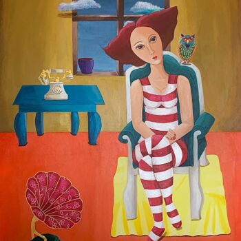 Malerei mit dem Titel "Lady in Red" von Claudine Brantes, Original-Kunstwerk, Acryl