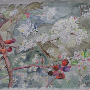 Pittura intitolato "Arbuste" da Claudine Coutant, Opera d'arte originale, Acquarello