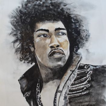 Painting titled "jimi" by Claudine Coutant, Original Artwork, Watercolor