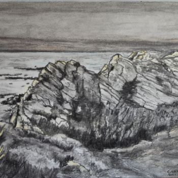 Drawing titled "Pointe d'Erquy" by Claudine Coutant, Original Artwork, Charcoal