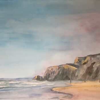 Painting titled "Portugal.Le parasol…" by Claudine Coutant, Original Artwork, Watercolor