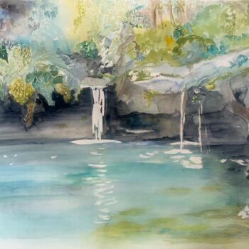 Painting titled "Cascade 0" by Claudine Coutant, Original Artwork, Watercolor