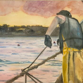Pintura intitulada "A bord du Fabchon" por Claudine Coutant, Obras de arte originais, Aquarela