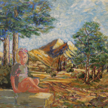 Malerei mit dem Titel "posée sur le banc" von Claudine De Hulster, Original-Kunstwerk, Acryl