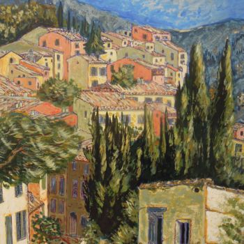 Peinture intitulée "village provençal" par Claudine De Hulster, Œuvre d'art originale, Acrylique
