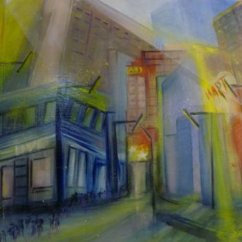 Painting titled "Ville-en-lumieresd.…" by Claudine Fasan, Original Artwork
