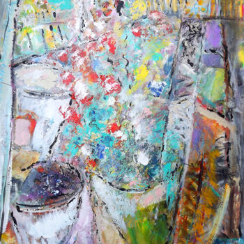 Pintura titulada "FLEURS ROUGES" por Claudine Gregoire, Obra de arte original, Acrílico Montado en Bastidor de camilla de ma…