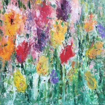 Painting titled "Tulipes" by Claudine Janel, Original Artwork, Acrylic Mounted on Wood Stretcher frame