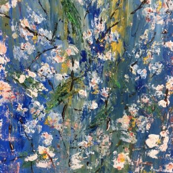 Pittura intitolato "cerisier en fleur 1" da Claudine Janel, Opera d'arte originale, Acrilico Montato su Telaio per barella i…