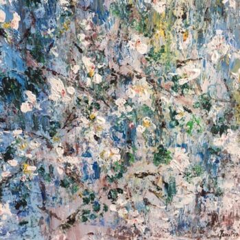 Peinture intitulée "Cerisier en fleur 2" par Claudine Janel, Œuvre d'art originale, Acrylique Monté sur Châssis en bois