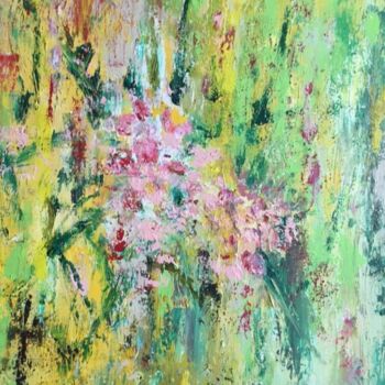 Painting titled "Lauriers roses 1" by Claudine Janel, Original Artwork, Acrylic Mounted on Wood Stretcher frame