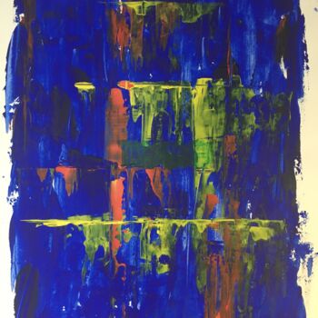 Painting titled "Bleu" by Claudine Janel, Original Artwork, Acrylic Mounted on Cardboard