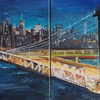 Painting titled "Pont de New York" by Claudine Lopez, Original Artwork, Oil