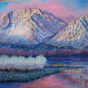 Dessin intitulée "Montagne rose" par Claudine Marquet, Œuvre d'art originale, Pastel