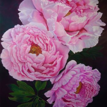 Drawing titled "Jolies pivoines" by Claudine Marquet, Original Artwork, Pastel