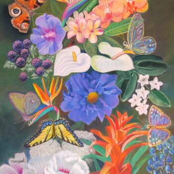 Desenho intitulada "Les papillons" por Claudine Marquet, Obras de arte originais, Pastel
